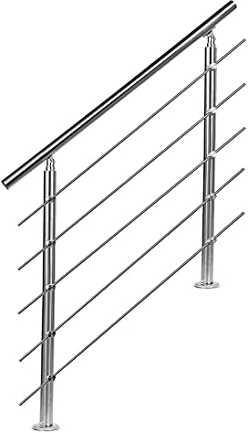 EINFEBEN Geländer 120 cm Ø 42mm, Treppengeländer für Brüstung Balkon Garten Innen und Außen, Edelstahl Handlauf mit 5 Querstreben