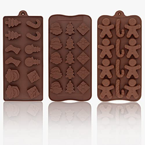 3 Pcs Silicone Mould, Christmas Chocolate Mould Xmas Candy Jelly Cake Baking Molds for Party Supplies