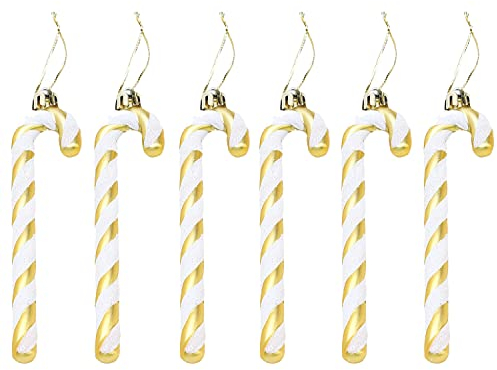 Festive Fix 6-Pack Candy Cane Baubles – Gold Glitter Candy Cane Christmas Decorations, Hanging Tree Ornaments – Xmas Candy Canes Christmas Tree Decorations