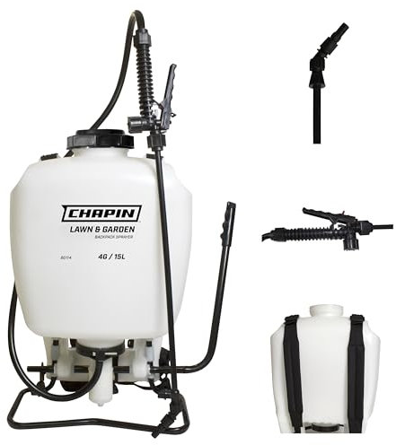 Chapin 60114 Made in USA 4-Gallon Backpack Sprayer with 3-Stage Filtration System Pump Pressured Sprayer, for Spraying Plants, Garden Watering, Lawns, Weeds and Pests, Translucent White
