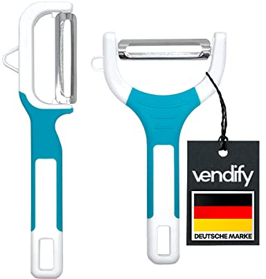 vendify® Sparschäler 2er-Set - Extra scharfe Edelstahl Klinge - Gemüseschäler in Y-Form - Schäler für Gemüse, Obst - Universalschäler - Kartoffelschäler mit Pendelklinge (Blau)
