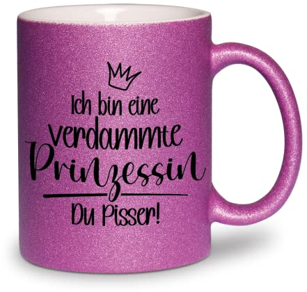 glitzertassen.de® | Ich bin eine verdammte Prinzessin | Tasse mit Glitzer | Geschenkidee | Violett
