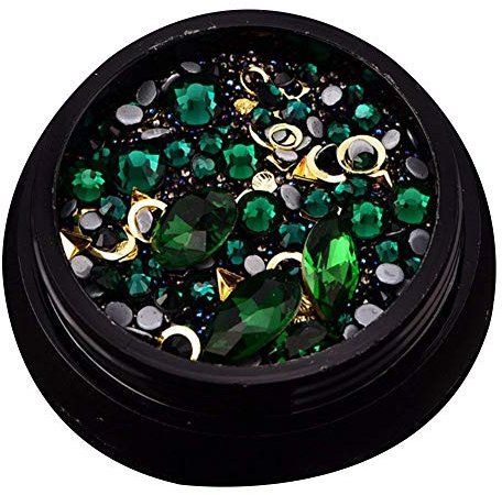 Crystal Ab Nail Art Rhinestones Acrylic Flatback Stones Set for Nail Art Decorations Nail Beads Glitter Charm Diamond Gems Decal (dark Green)