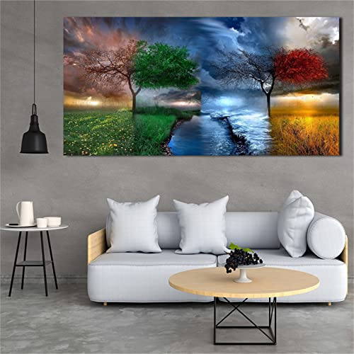 Diamond Painting Vier-Jahreszeiten-Baum-Blumen, 5D Diamant Painting Set Voll Zubehör, 40x80cm/16x32in Malen Nach Zahlen Erwachsene Kinder DIY, Daiments Painting Klebebilder Leinwand Groß, Home Décor