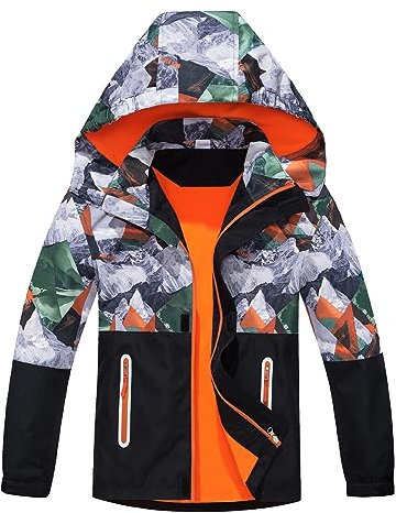 CAMLAKEE Imperméable Garçon Veste Polaire Enfant Manteau Camouflage Softshell Blouson Coupe Vent Orange 5-6 ans Taille 120