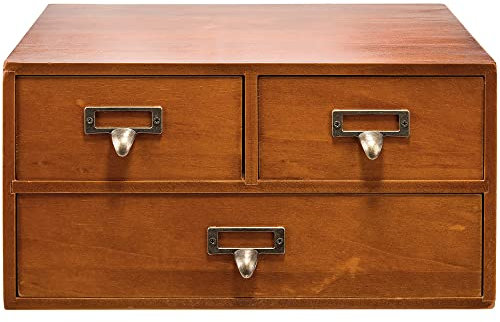 Vintage Desktop Apothekerschrank mit 3 Schubladen – Massivholz Medizinschrank für Tischplatte – Rustikale Kartenkatalog-Schubladen mit Etikettenhaltern – Schreibtisch-Kommode zur Aufbewahrung und