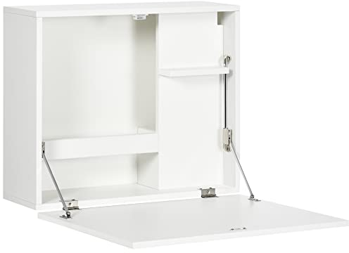 HOMCOM Klappbarer und platzsparender Wandschreibtisch mit Ablagen, für Arbeitszimmer, Wohnzimmer und Büro, aus Spanplatte und MDF, 60x21,5x50 cm, Weiß