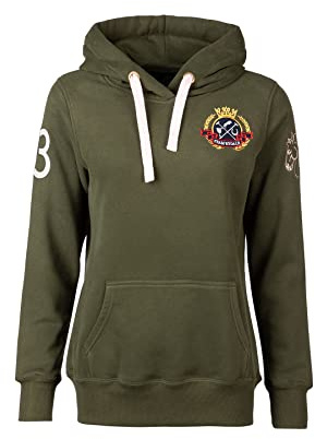 Rydale Ladies Emblem Hoodie Women's 100% Cotton Hoody Overhead Hooded Sweatshirt Jumper 2 Colours (Olive, 18)