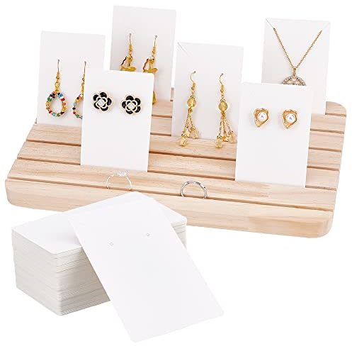 nbeads Holz Ohrringe Ständer, 6 Slots Schmuck Ohrring Display Halter Kartenhalter Organizer Einzelhandel mit Karton Karten, 27.7x16.7cm, 6 Slots - Holzfarbe