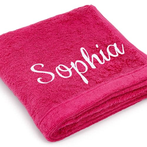 Deitert Cawö Premium Handtuch mit Namen oder Wunschtext Bestickt, personalisiertes Duschtuch, individuelles Badetuch, Made in Germany, 100% Baumwolle, 50 x 100 cm pink