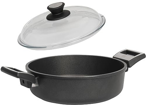 SKK großer 2-tlg. Bratentopf Ø 32 cm - Induktion - hohe Aluguss Antihaft Schmorkasserolle & Vollglas Deckel - Made in Germany