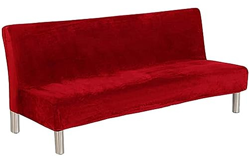 Meigeh Sofabezug ohne armlehnen 2 Sitzer Sofahusse Ohne Armlehne Samt Sofaüberwurf Schlafsofa Bezug Dick futonbezug 3 sitzer Rot L
