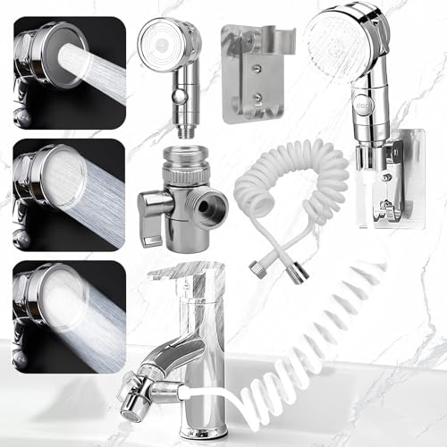 Benaton Ensemble Pomme de Douche Lavabo, Pommeau de Douche Lavabo Extensible, de Douche Pour Pet Douche, Douche Salle 1.5M Tuyau Télescopique, Pour éviers, Cuisines, Salles de Bains(3 modes)