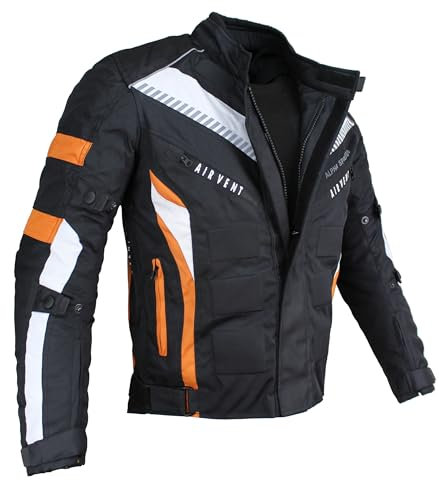 Motorradjacke Herren Textil Jacke mit Protektoren, Wasserdicht, Winddicht, Biker Custom, Touring Quad, Sport Motorcycle Jacket (DE/NL/SE/PL, Alphanumerisch, 3XL, Regular, Regular, Orange)