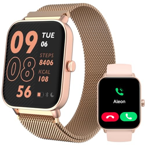 TOOBUR Montre Connectée Femme avec Alexa et Podometre, 1,8 Smartwatch Motre Sport avec 100 Sports, Repondre Appel et cardiofrequencemetre, Étanche IP68, Compatible avec iOS et Android, Doré