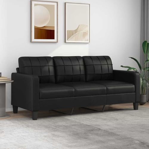 Homgoday Divano da salotto a 3 posti con schienale, imbottito, doppio divano, per gli ospiti, soggiorno, divano moderno per soggiorno, reception, ufficio, nero, 180 cm, in similpelle