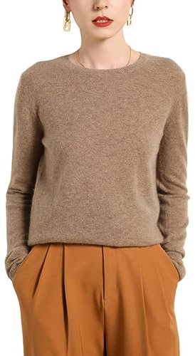 e-girl Pull Cachemire 95% Femme Col Rond Marron Solide Couleur Tricoté en Vrac Manches Longues Fin Pull en Cachemire et Laine,42,MZ2016