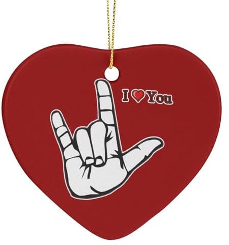 Sign Language I Love You Christmas Ornament Heart Shaped Xmas Tree Charms Gifts for Holiday Party Decor