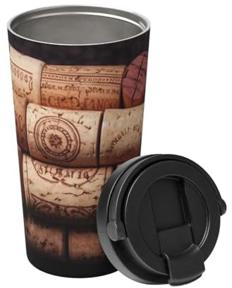 KHiry Insulated Coffee Mug with Lid Wine Cork Travel Mug Stainless Steel Tumbler Cup for Travel Double-Wall Coffee Cup for Office Coffee Tumbler Cup for Keep Hot/Ice Coffee Tea and Beer
