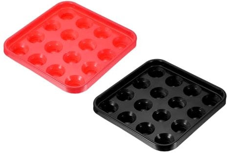 PATIKIL Pool Ball Tray, 2 Pack Billiard Ball Holder Snooker Ball Storage Tray Tool Pool Table Accessory for 16 Balls, Black/Red