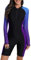 Halcurt Damen Langarm Badeanzug mit BH Rash Guard UPF 50+ Reißverschluss Schwimmshirt Surf UV Shirt Bademode Badeshirt XXL