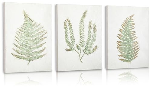 Oairse 3 pcs White Wall Art Décor Nature Fern Plant Metal Wall Art Minimalist Wall Art Rustic Nature Painting Wall Decor for Home Living Farmhouse Decoration
