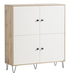 LOOKS by Wolfgang Joop Highboard Organic, Eiche Landhaus Dekor/Cremebeige, 120 x 39 x 134,4 cm