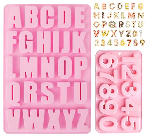 2-teiliges Silikon-Gießform-Set für Zahlen 0-9 und Buchstaben A-Z - 3D-Formen für Backen, Schokolade und Seife