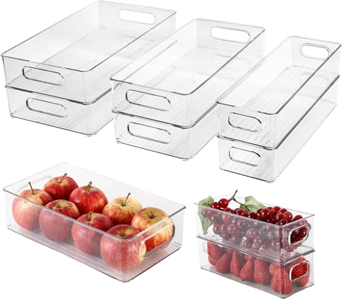 MUNGHOK Juego de 6 organizadores para frigorífico, apilables con asa, 3 tamaños de almacenamiento, sistema de organización para frigorífico, para cocina, despensa, armarios y congeladores