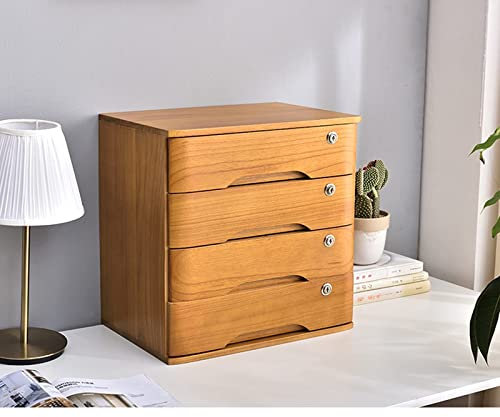 Schreibtisch-Aktenschrank-Organizer – Holzschrank mit Schloss, 4 Schubladen, Schreibtisch-Organizer für Zuhause/Büro, Tisch-Organisationsbox mit Regal