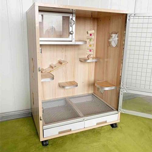 Chinchilla-Käfig für Meerschweinchen, Hamsterkäfig aus Holz, Eisnest, mit Tablett und Rollen für kleine Haustiere, Braun