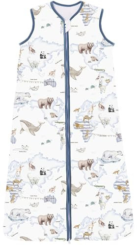 Chilsuessy Schlafsack Baby 2.5 Tog Winterschlafsack Babyschlafsack aus Baumwolle Kinder Winter Schlafsack ohne Ärmel für Jungen und Mädchen, Tier Karte, 130cm/Baby Höhe 120-140cm