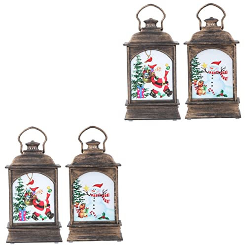 OSALADI 4stücke Vintage Schneemann Laterne Deko Praktische Weihnachtsbeleuchtung Für Tisch Und Baumdekoration Warmweißes Licht Batteriebetrieben Metallring Zum Aufhängen