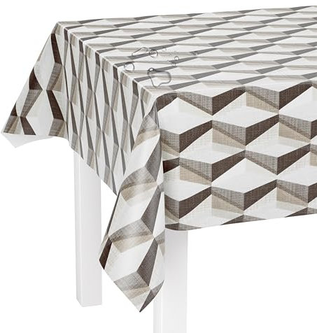 LILENO HOME Tischdecke abwaschbar als Meterware 180x140cm (Schnittkante) in Geometric Grey Motiv - Wachstuchtischdecke wasserabweisend ideal als Tischtuch o. Tischläufer für Bierzeltgarnitur