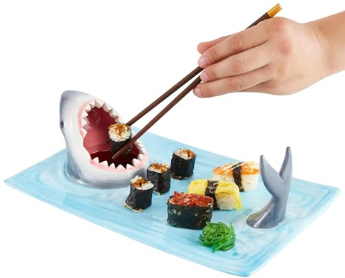 SZZLXYMT Plato de Sushi de tiburón Platos para Servir Barco de Sushi Bandeja para Servir Plato de Sushi Plato de inmersión de tiburón Tazón de tiburón Boca Abierta Materiales Seguros para Alimentos