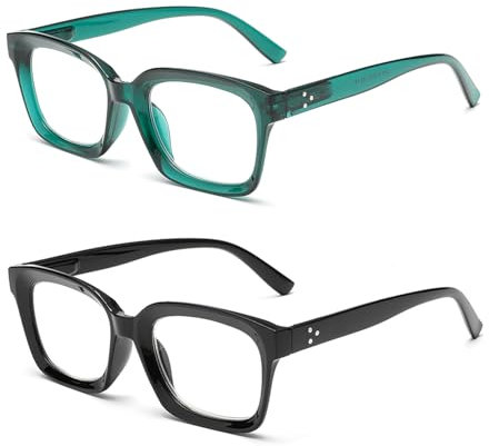 Hubeye 2er-Pack Lesebrille Damen und Herren übergroße Quadratische Rahmen mit Federscharnier Komfortabel Lesehilfe Blaue Licht Blockieren Brille 3.50