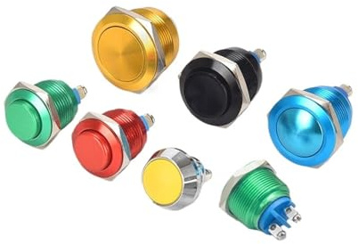 Metal Button Switch 12/16/19/22mm full-oxidation color self-reset point screw foot button red/yellow/blue/green/black(Ball Head,22MM_2P)