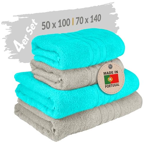 Lashuma Handtuch Duschtuch Set, London Frotteetücher 50x100 cm, Duschhandtuch 70x140 cm Türkis - Beige