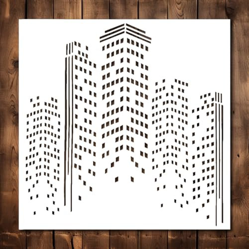 City Skyline Schablone – wiederverwendbare Gebäude Street Art inspirierende Graffiti-Schablonen zum Malen auf Holz, Glas, Wand, Stein, Wänden, Leinwand, Glaswaren, Sprühmalerei, Airbrushing (10 x 10)