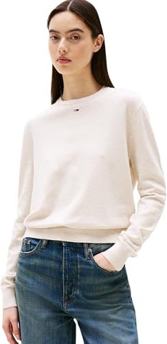 Tommy Jeans Damen Pullover Essential Crew aus Baumwolle, Beige (Oatmeal Htr), 2XL