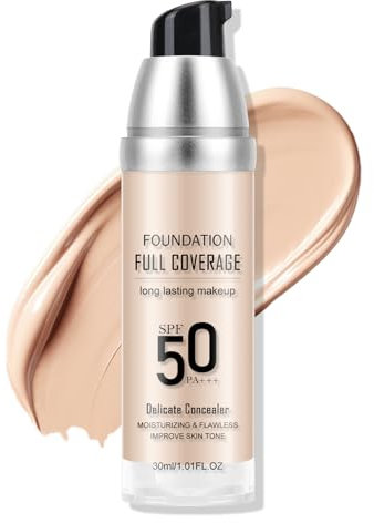KYDA Liquid Foundation, SPF 50 PA+++, Full Coverage Matte Foundation BB Cream, Feuchtigkeitsspendende Flawless Liquid Concealer Foundation für jede Haut, 1.01 fl oz, NATURAL