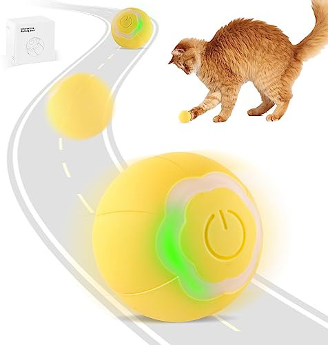 SLE Jouet Chat Interactif Intérieur Automatique Balle pour Chats/Chatons，Jouet Intelligent pour Chat Balle Roulante avec LED Lumières (Yellow)