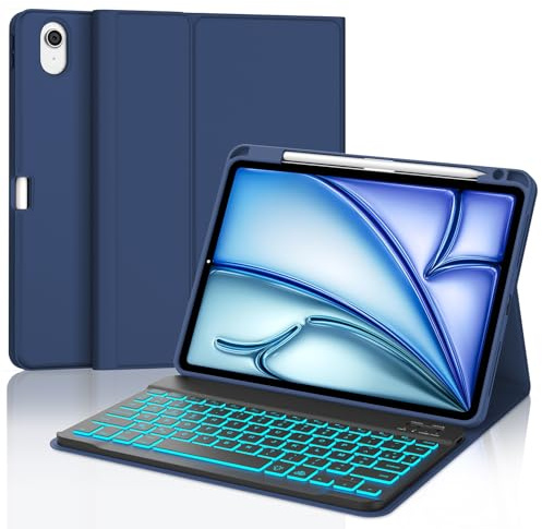 WINCHKING Coque Clavier pour iPad Air 11 (M4 2026/M3 2025/M2 2024) avec Rétroéclairage 7 Couleurs, Housse Claviers DéTachable sans Fil Bluetooth pour iPad Air 11 Pouces, AZERTY Français, Bleu
