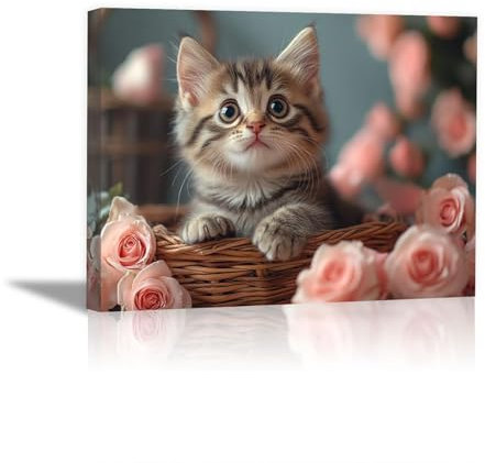 WIKEO Badezimmer Bild auf Leinwand Toilette, Niedliche Tiere und Blumen lustige Tiere Poster Bild auf Leinwand- Groß XXL Schlafzimmer Bilder Wand Deko - 60x90cm Gerahmt(rosa)
