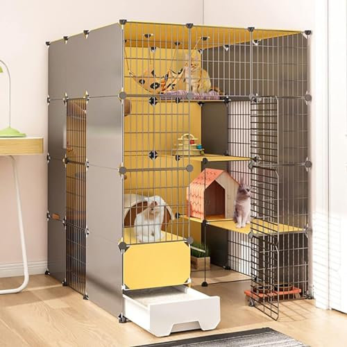 LFONDIGE Großer Katzenkäfig, DIY-Katzengehege, Mit separater ausziehbarer Katzentoilette, Zusammenklappbarer Katzenkäfig aus Metall, Kleintierkäfig, Abnehmbar, Mit Plattform, Katzenhängematte (Size :