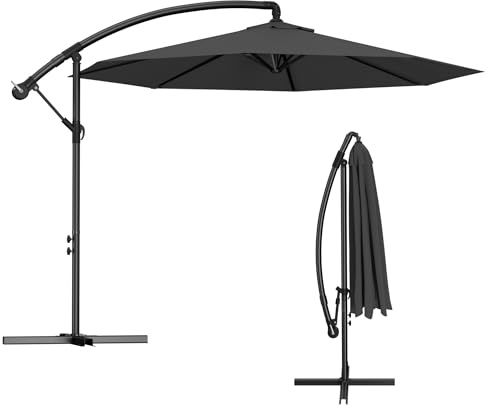 XMTECH Sonnenschirm Ampelschirm mit Kurbel, Gartenschirm mit stabilem Kreuzfuß, UV-beständig & wasserabweisend, Kurbelschirm Marktschirm für Terrasse & Garten