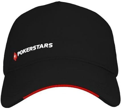 POKERSTARS – Red Thread Black Cap – Verstellbare Sandwich-Schirmmütze mit charakteristischem Branding – 100% Polyester – Leichte Kopfbedeckung für Pokerabende, Reisen, Freizeitkleidung – für Männer u