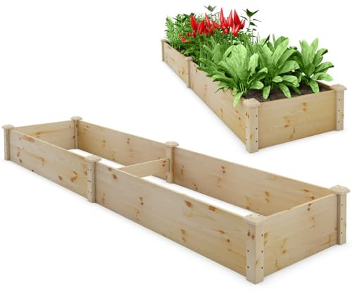TANGZON Raised Garden Bed, Wooden Planter Box for Vegetables Flowers Fruits Plants, Outdoor Elevated Garden Planter for Yard Patio (without Trellis, 242 x 61 x 25cm)