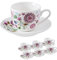 DRW Set 6 tazze con piatto in porcellana con fiori tonalità rosa 100 ml. Tazza: 6,5 x 6,5 x 5 cm