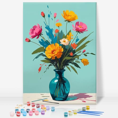 Paint by Numbers for Adults with Frame, Flowers Painting Kit, 8x12 Inch | DIY Acrylic Painting Craft for Beginners, Relaxing Stress Relief Craft, Floral Wall Decor, Botanical Home Decor, Gift Idea